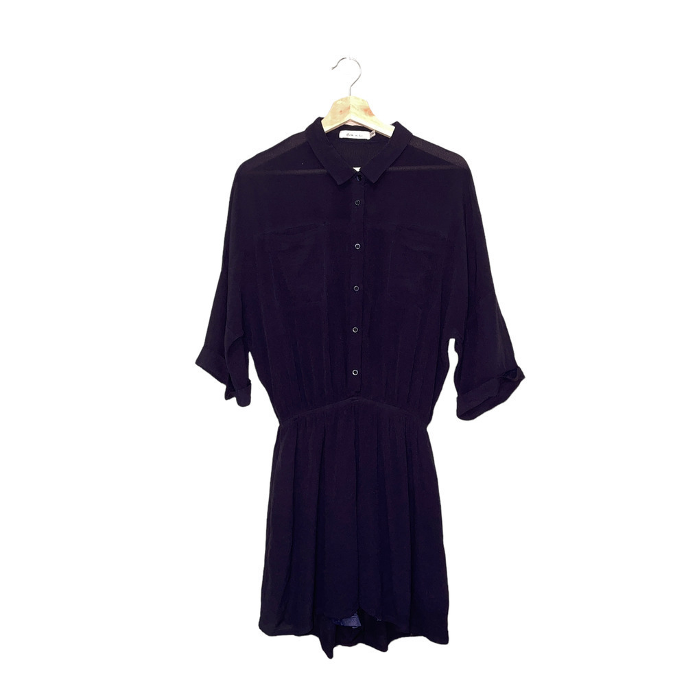 ARC n.c. Romper Womens Medium Blue Collared Button Up 3/4 Sleeve‎ Elastic Waist